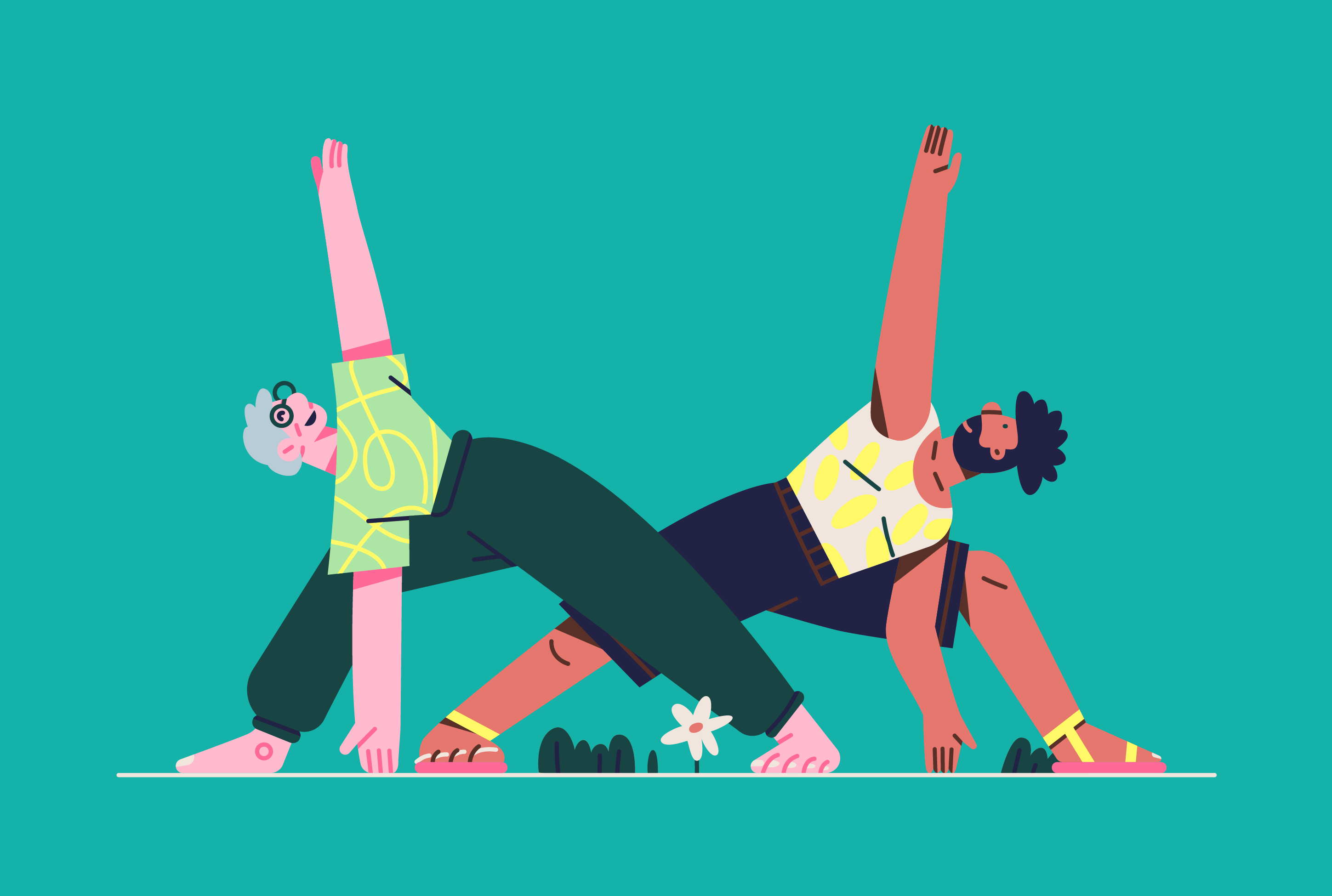 Zwei illustrierte Menschen machen sportliche Übungen