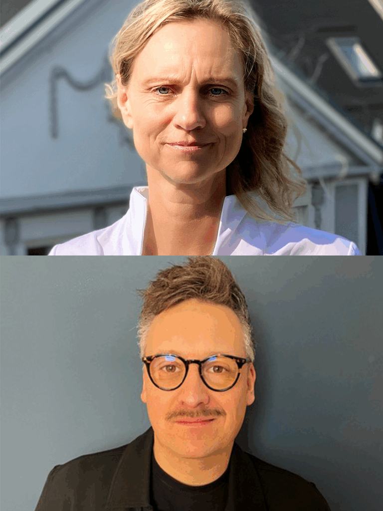 Portraitcollage der Podcastgäste Andrea Soyka und Christian Scheler mit Zitat